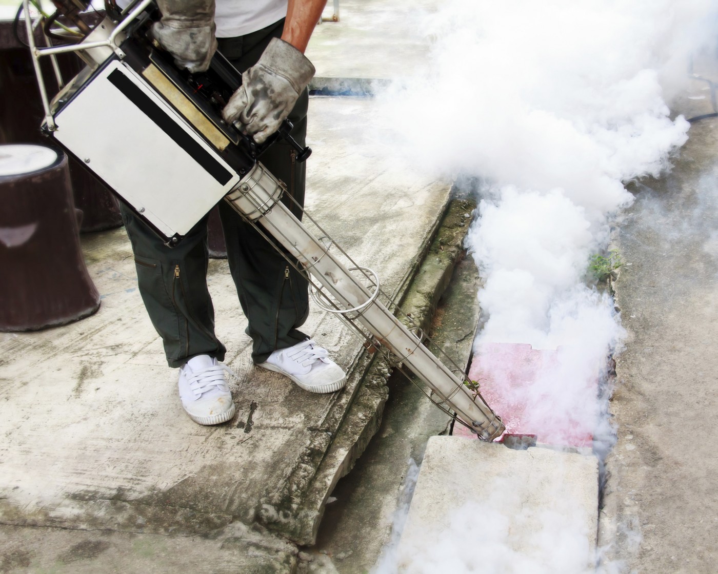 Fogging into the drain to prevent spread of dengue fever